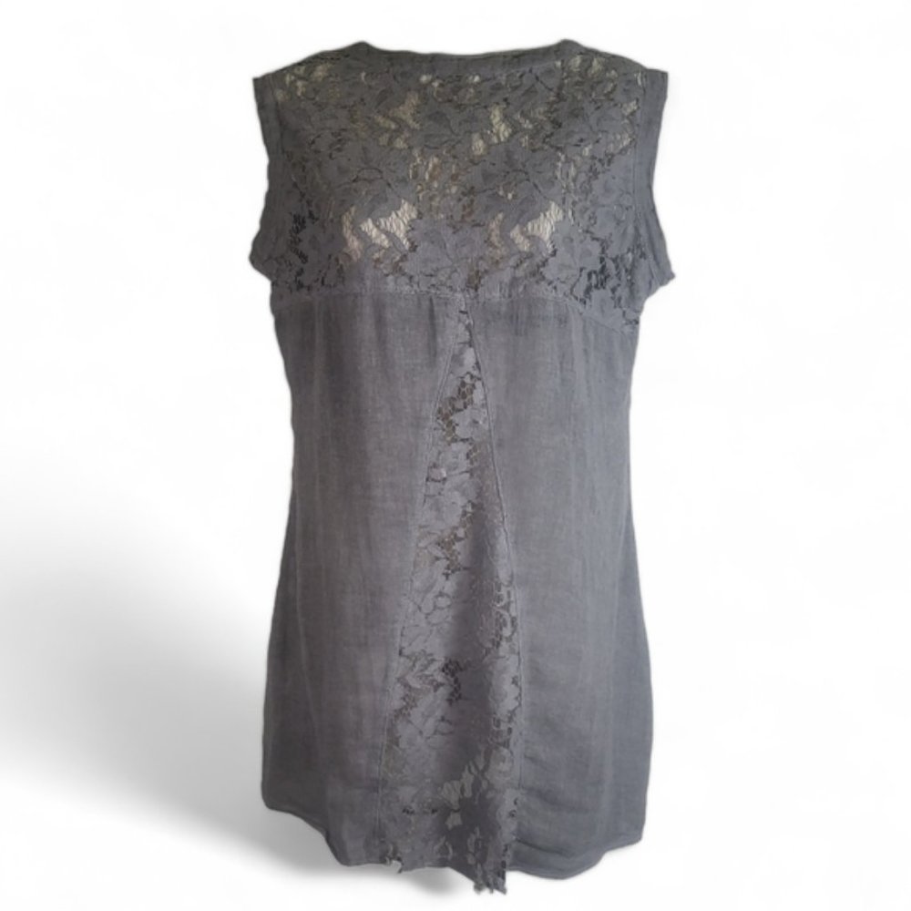 Clotheshead Gray Blouse Sleeveless Lace Top Womens Medium